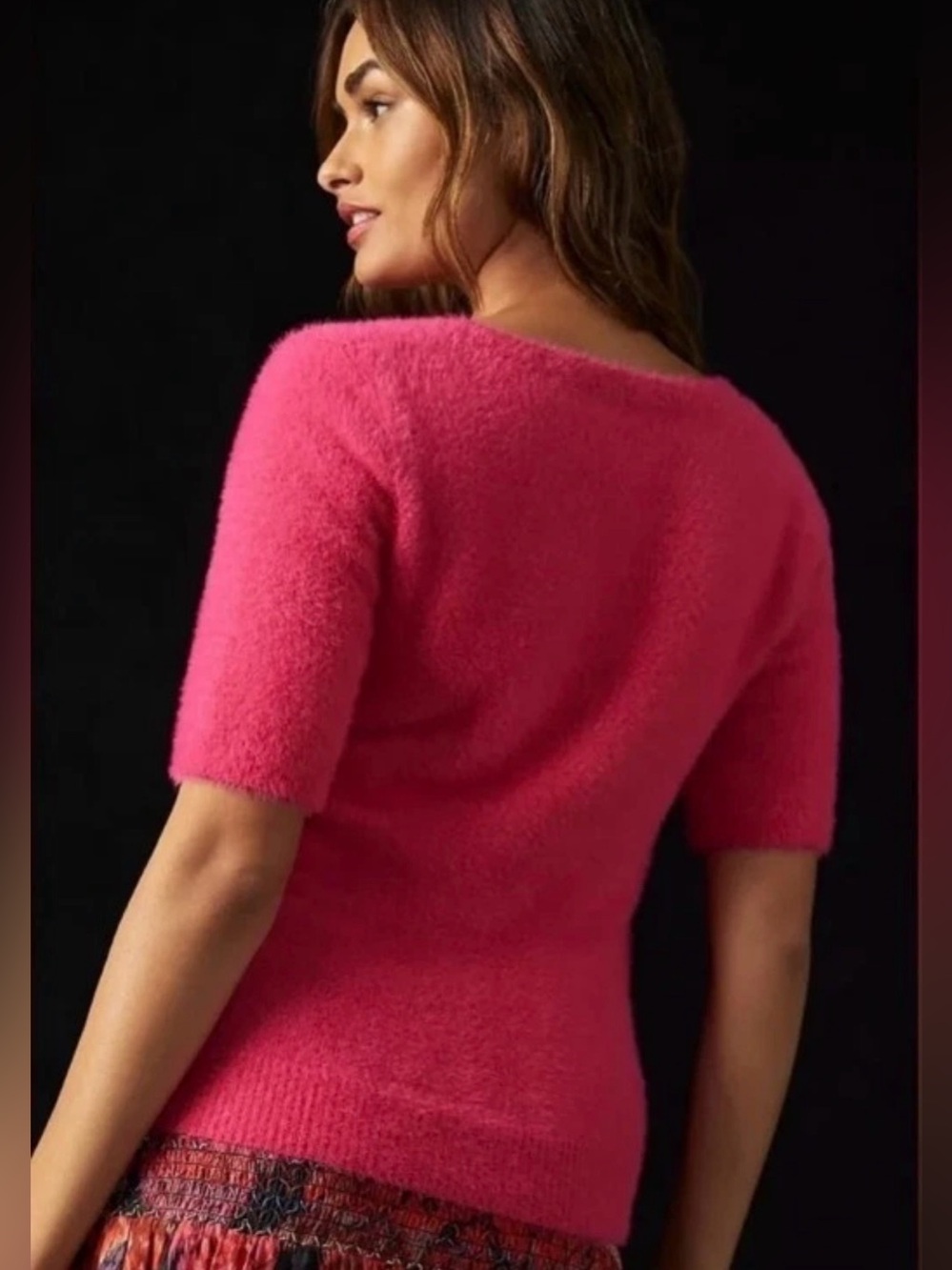 Maeve by Anthropologie Hot Pink Eyelash Scoop Neck Sweater Top Women's Size M - Picture 15 of 15